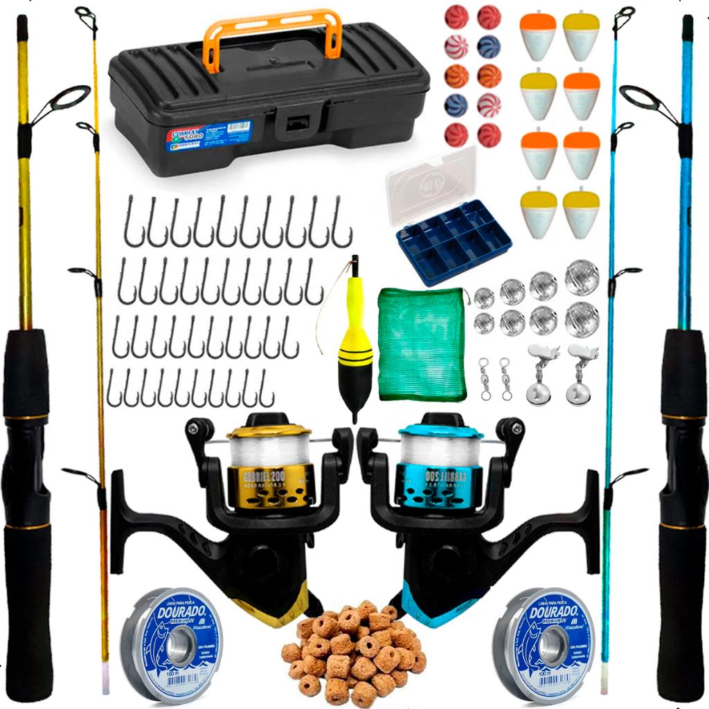 Kit De Pesca Completo 2 Molinete 2 Vara 10kg Com Itens