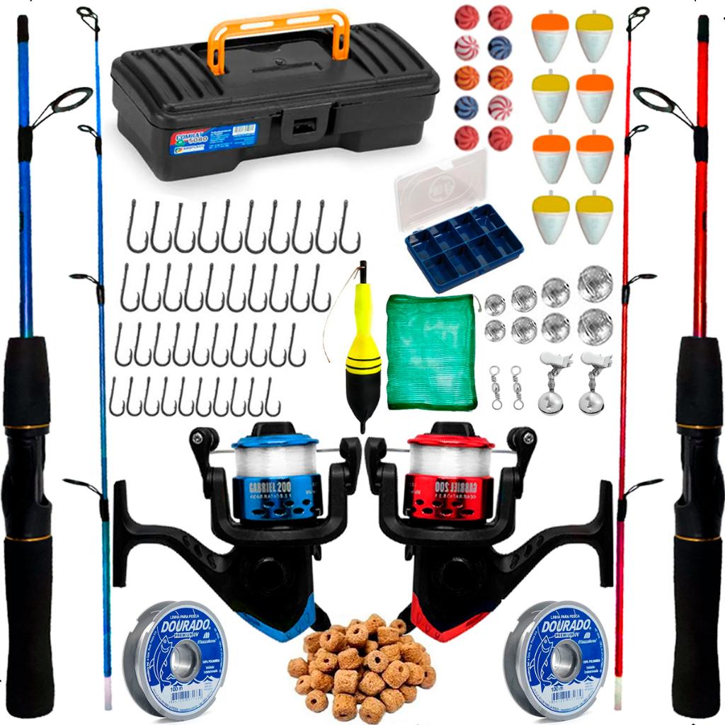 Kit De Pesca Completo 2 Molinete 2 Vara 6kg Com Itens