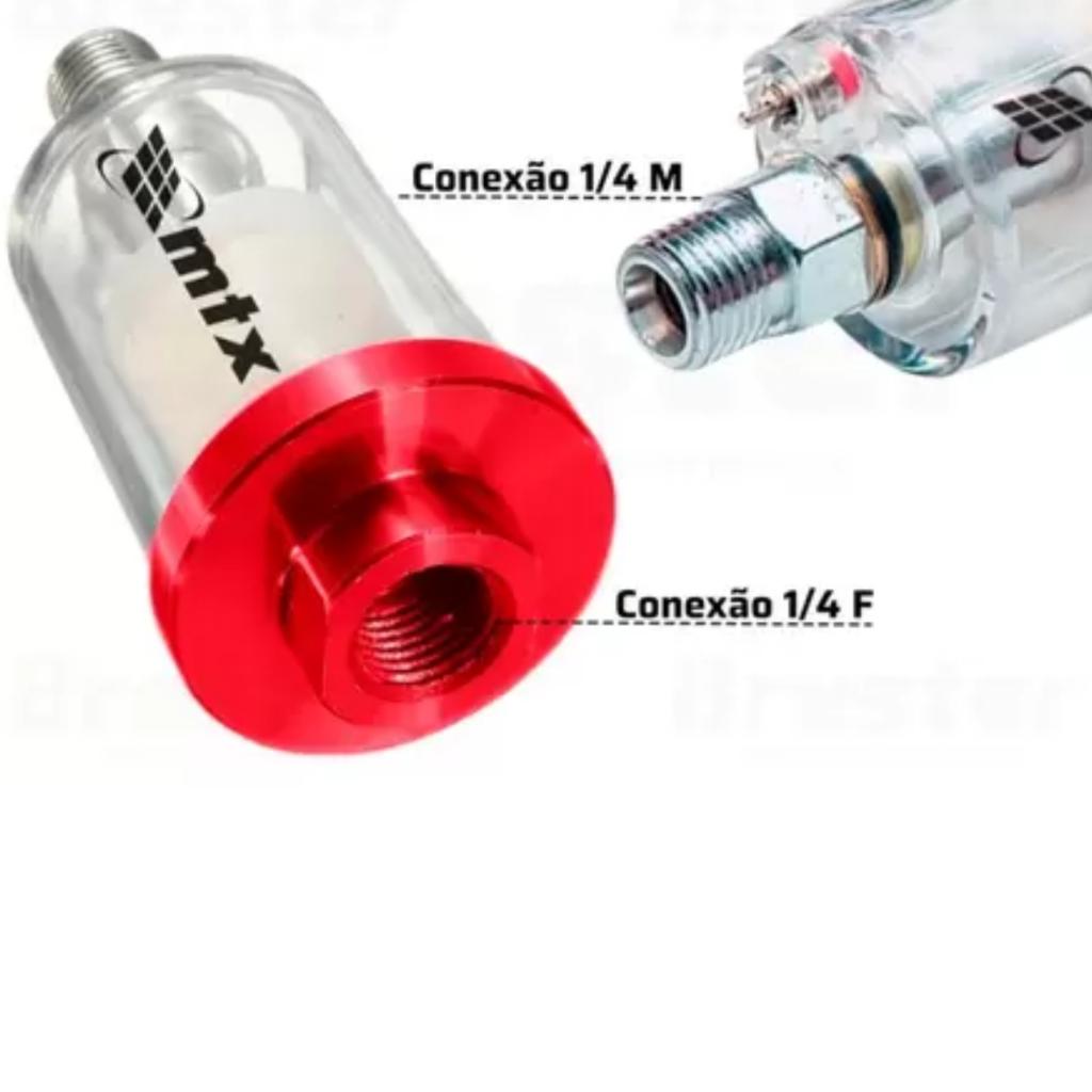 Mini Filtro De Ar Comprimido Para Pistolas Pintura Gravidade Rosca Macho X Fêmea 1/4 Mtx