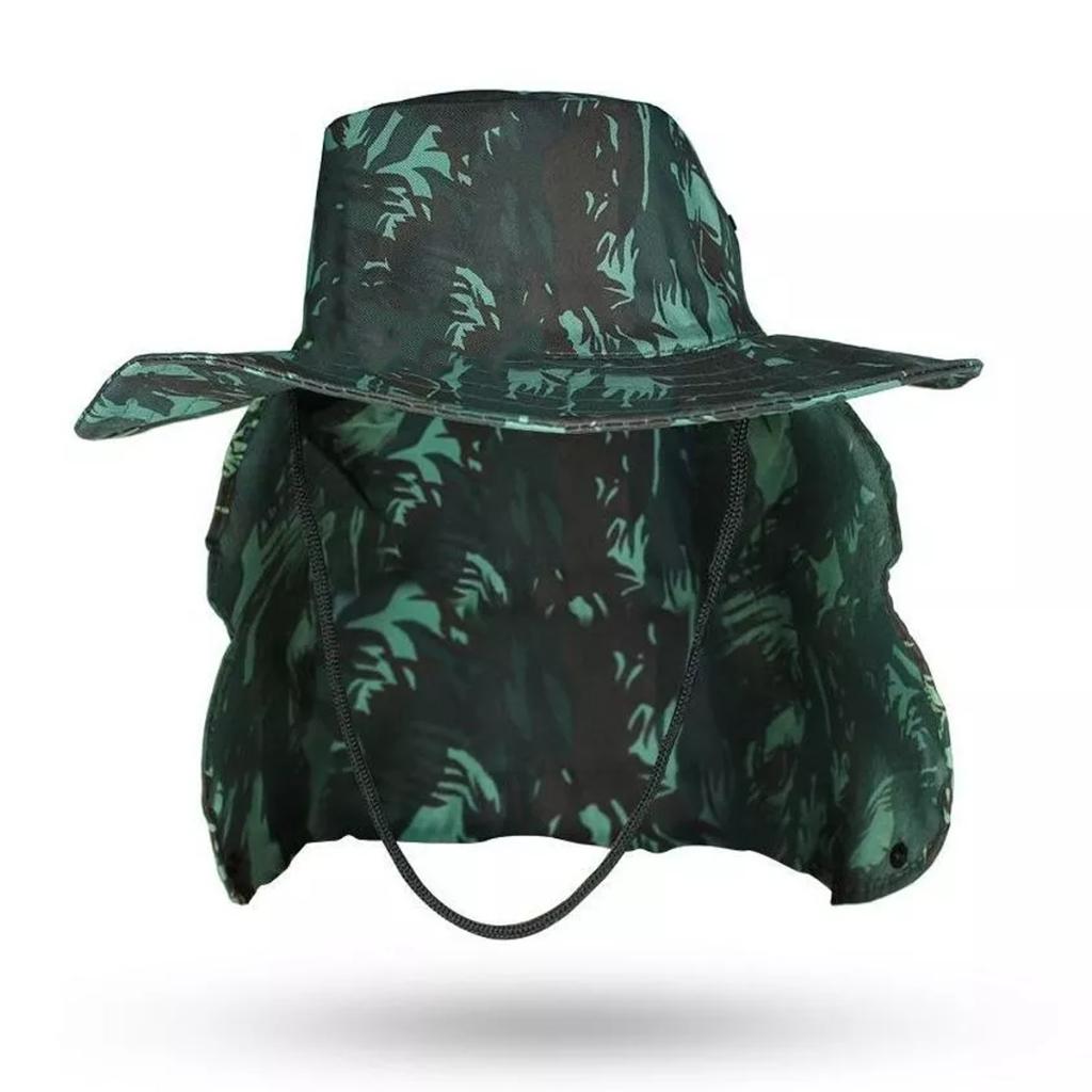 Chapéu Pescador Camping Pesca Boné Australiano Proteção De Nuca Pescoço Verde Camuflado Ar Livre