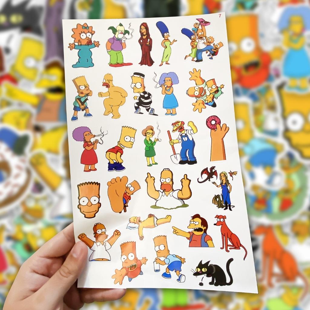 Kit Cartela 50 Adesivos Variados Homer Bart Marge Lisa Maggie Caderno Notebook Carro Moto Capacete