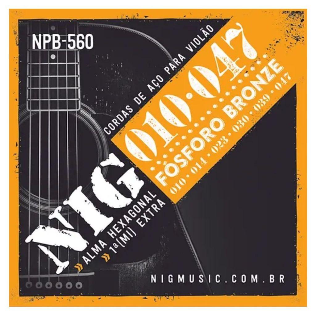 Encordoamento Nig Cordas 010 P/Violão Aço Fósforo Bronze - Npb-560