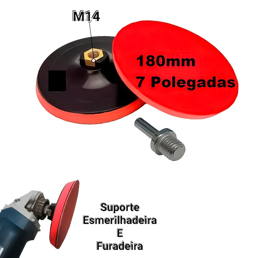 Suporte De Velcro Para Boina De Polimento 180mm 7pol. + Adaptador Rosca M14 Lixadeira Esmerilhadeira