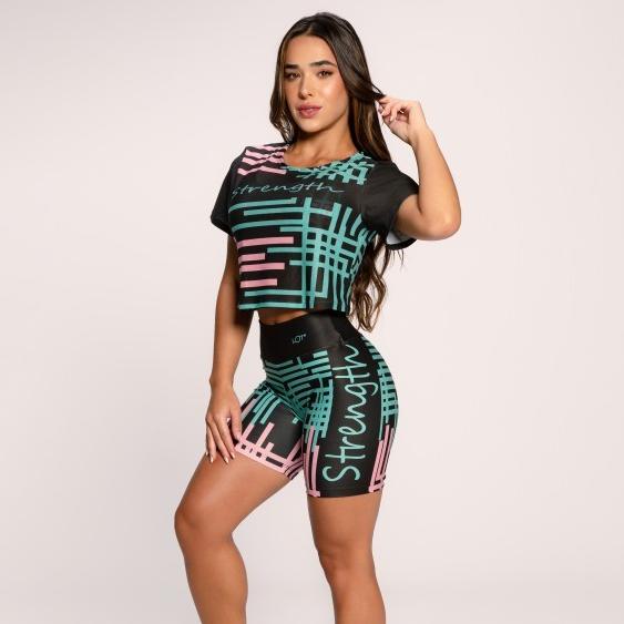Conjunto Suplex MAX Academia Feminino Estampado Cropped E Short Estampas Variadas