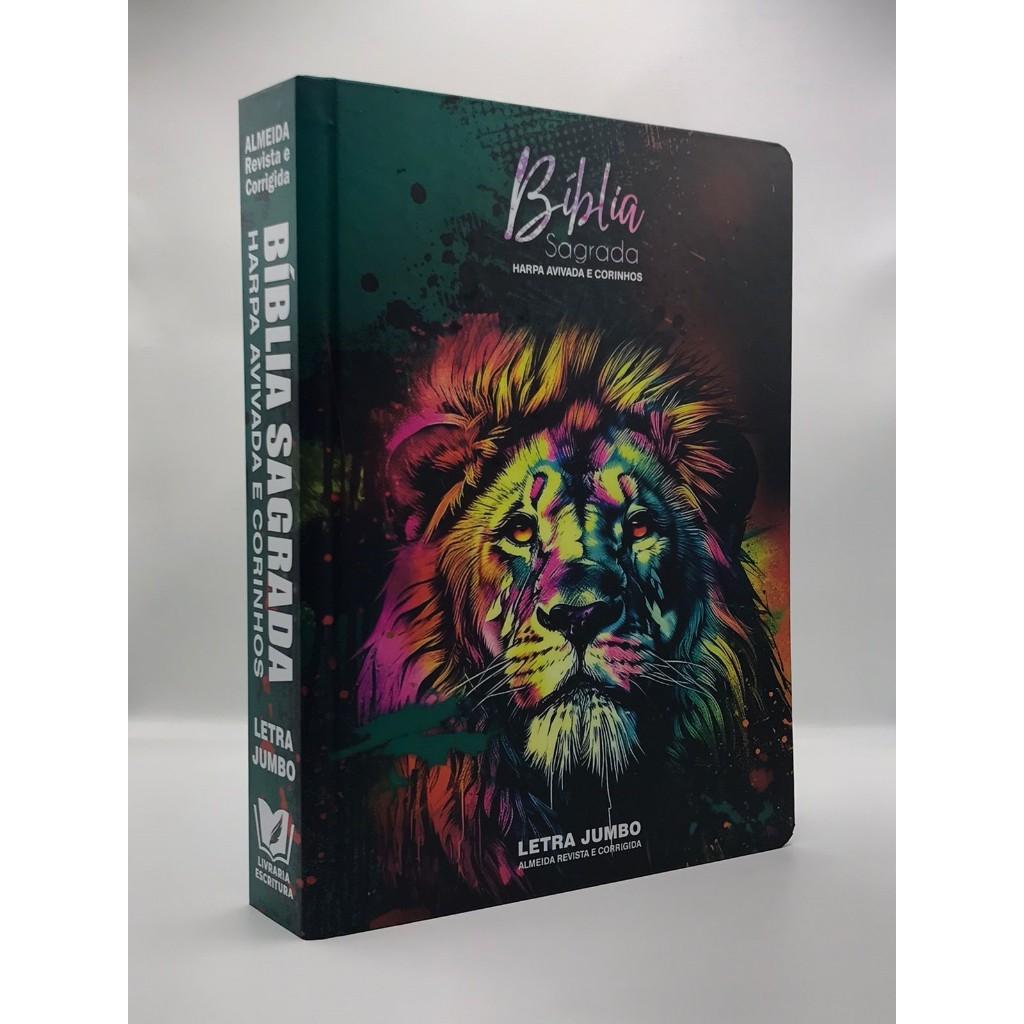 Bíblia Sagrada Letra Jumbo Full Color Com Harpa E Corinhos Leão Pintura