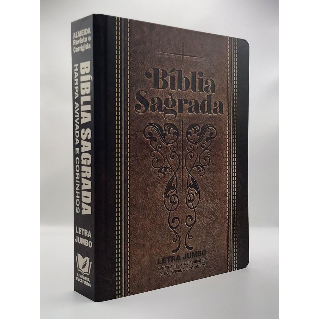 Bíblia Sagrada Letra Jumbo Full Color Com Harpa E Corinhos Couro Marrom