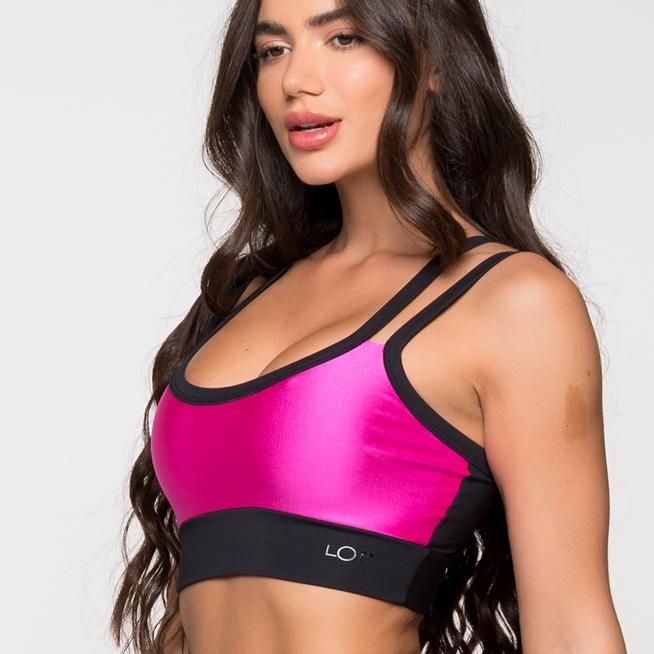 Top Fitness Academia Feminino Poliamida Rosa Com Detalhe Preto Nas Costas Berlim