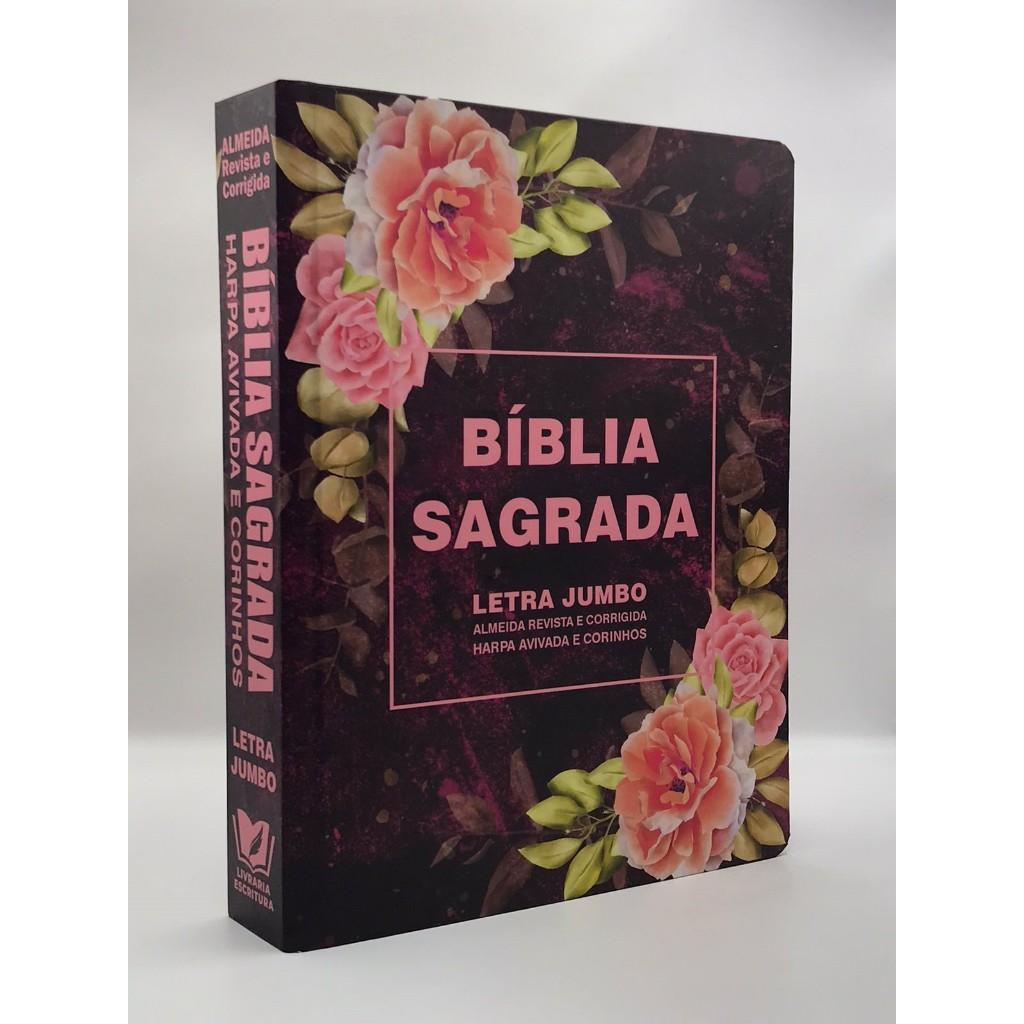 Bíblia Sagrada Letra Jumbo Full Color Com Harpa E Corinhos Floral Vinho