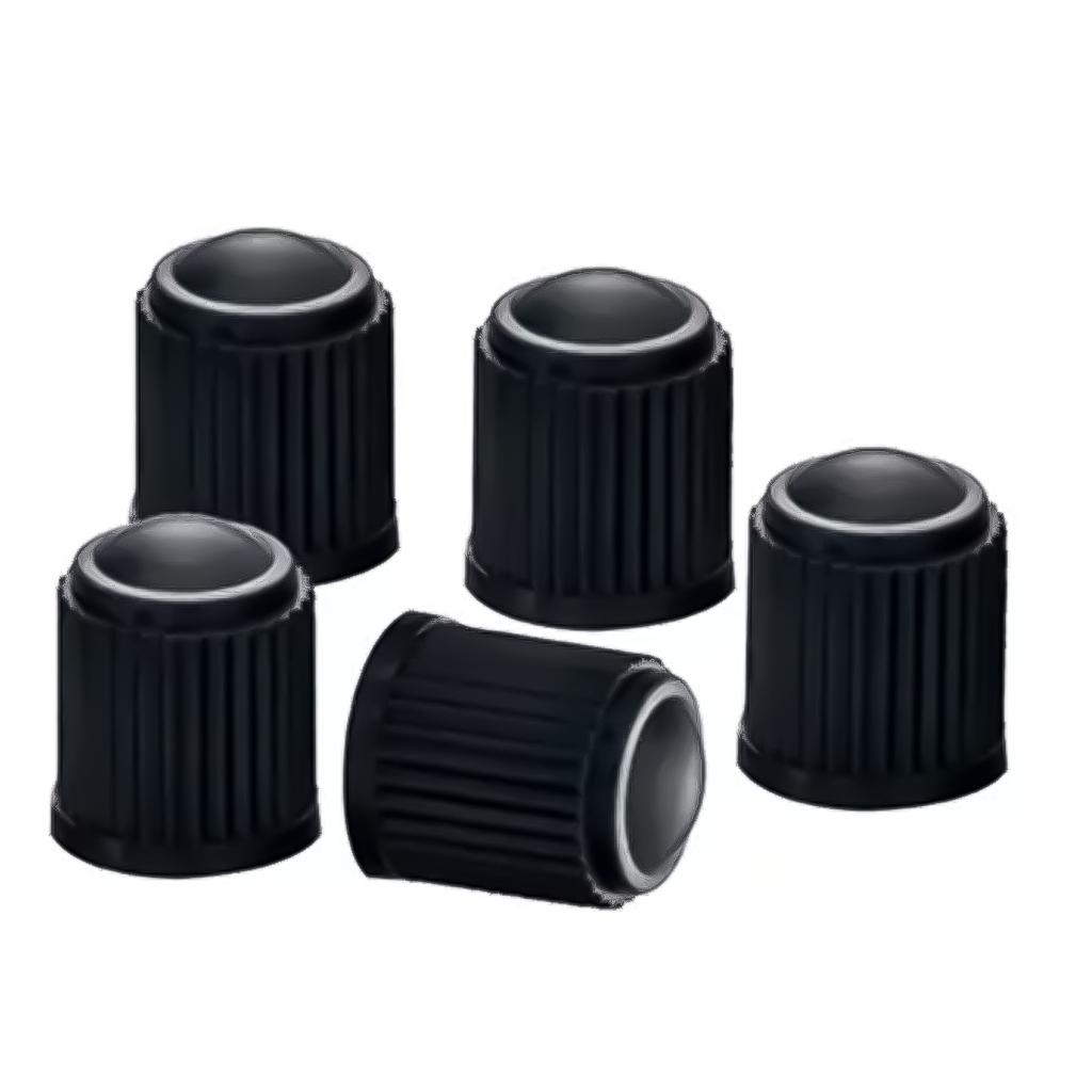 Kit Com 5 Tampas Pretas Para Válvula De Pneu De Carro E Moto