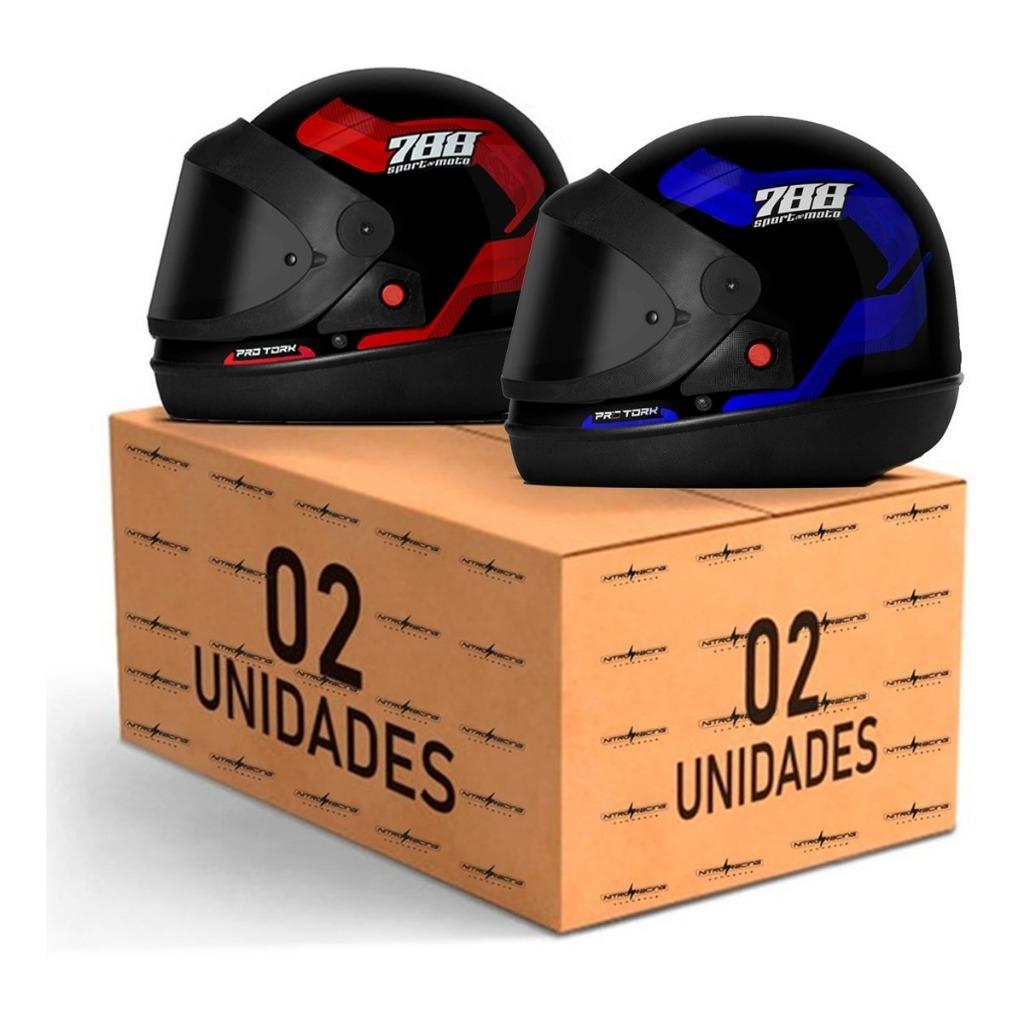 Kit 2 Capacete Moto Fechado PRO Tork Sport Moto 788 Viseira Fume Masculino Feminino Combo Casal