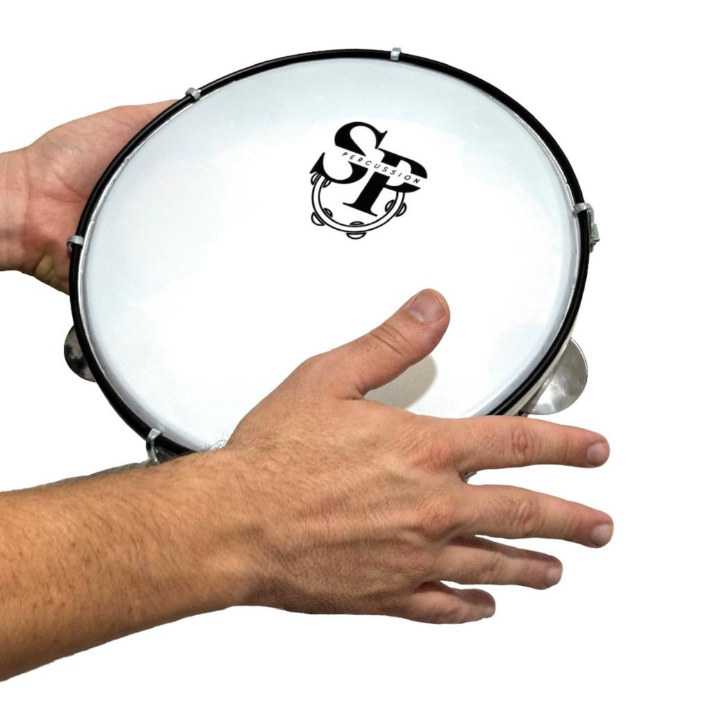 Pandeiro Profissional 10 Polegadas Madeira Pele Leitosa Sp Percussão