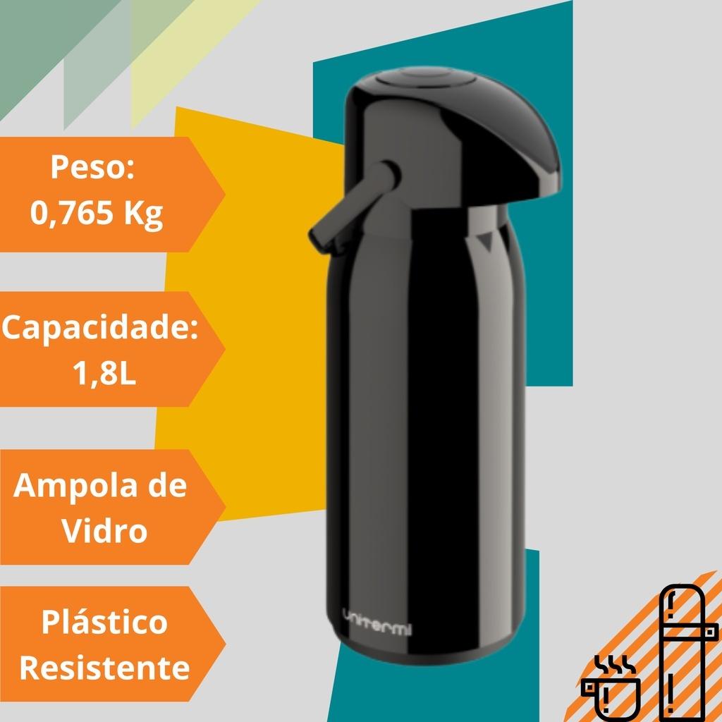 Garrafa Térmica Verona 1.8 Litros Cores Decorada Café Chá Água Chimarrão Unitermi Bomba De Pressão De Mesa