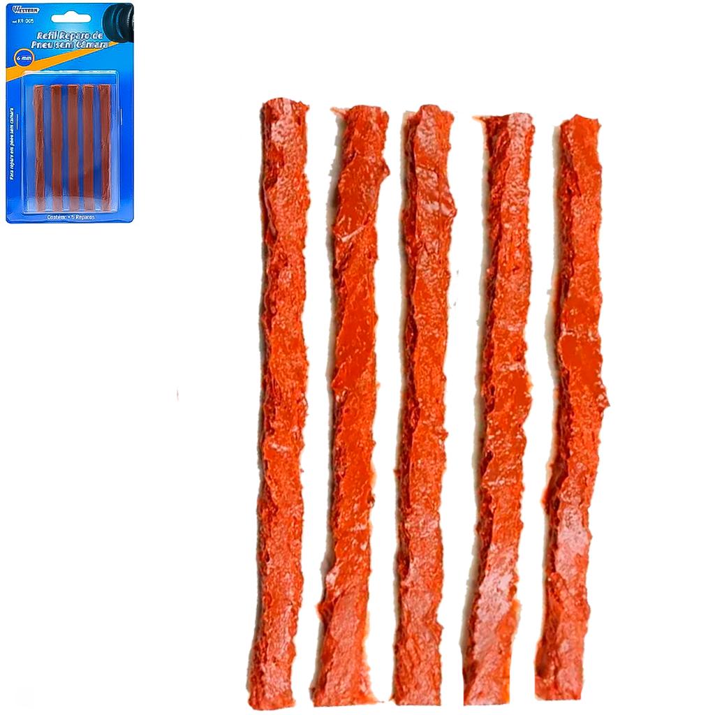Kit 5 Reparo Remendo Refil Conserto Macarrão Moto Carro Para Pneu Sem Câmara Alto Vedante Prático
