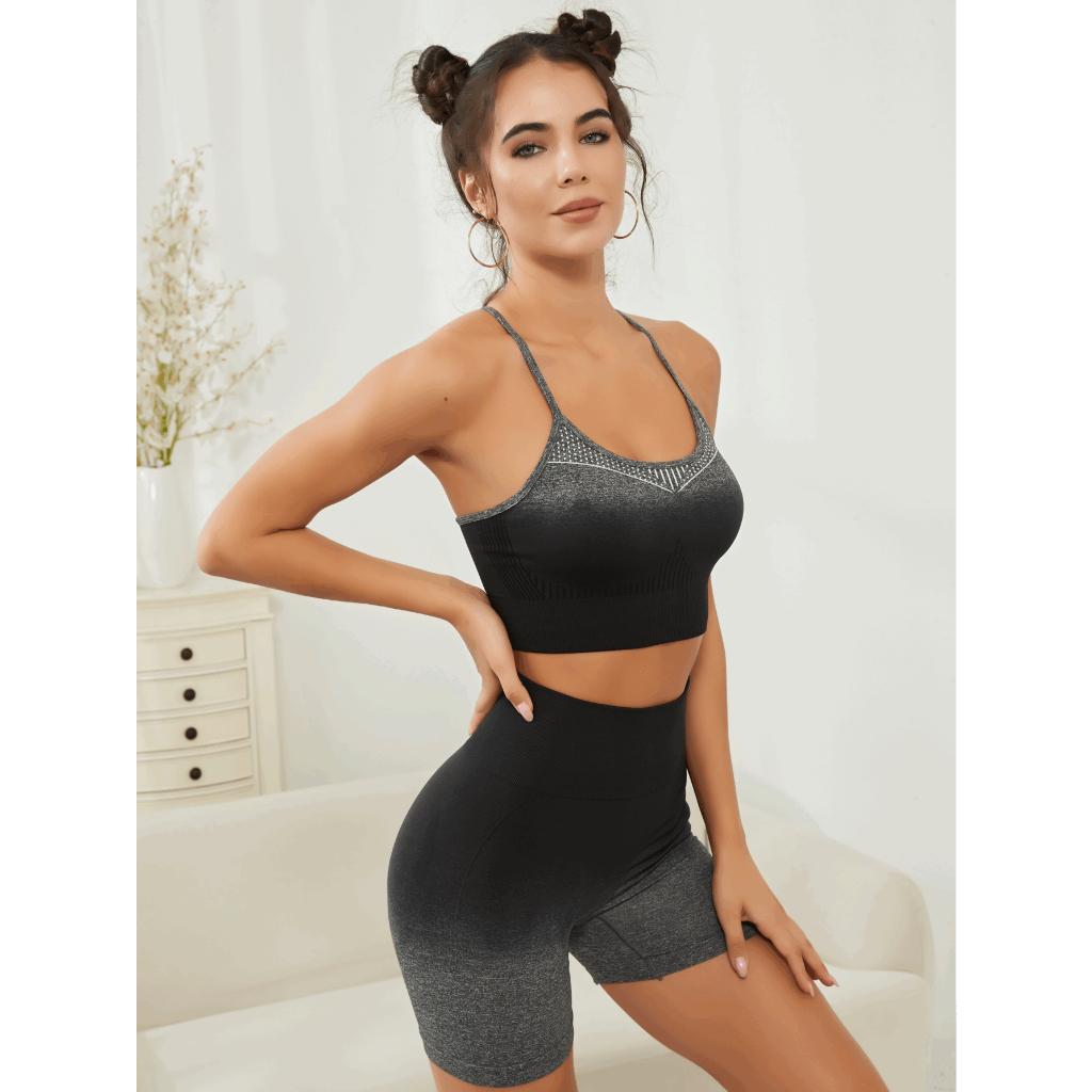 Conjunto Esportiva Poliamida Academia Feminina Elástica Top Com Bojo Short 3RD Sd948