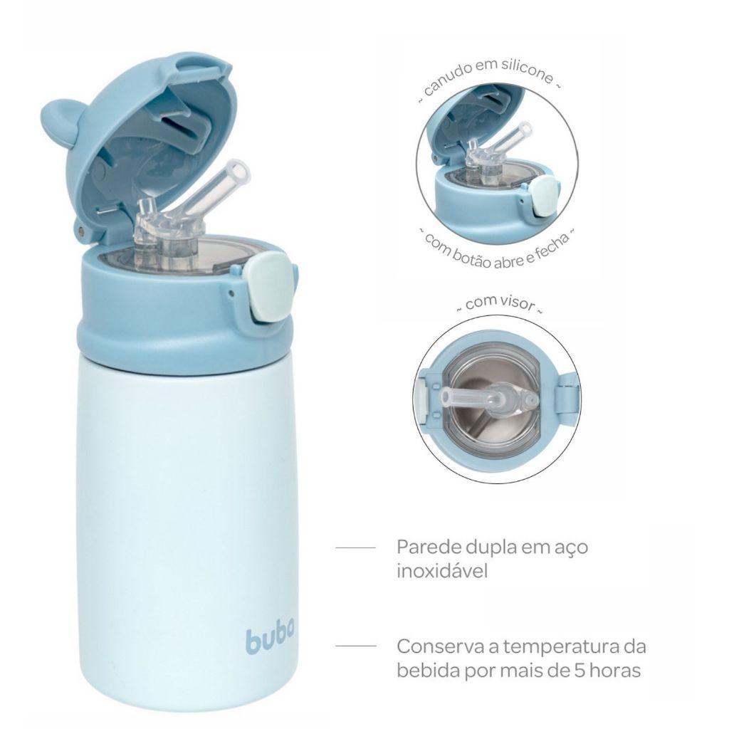 Garrafa Térmica De Água Infantil Ursinho 320ml Inox Canudo 5h Antiderrapante Buba