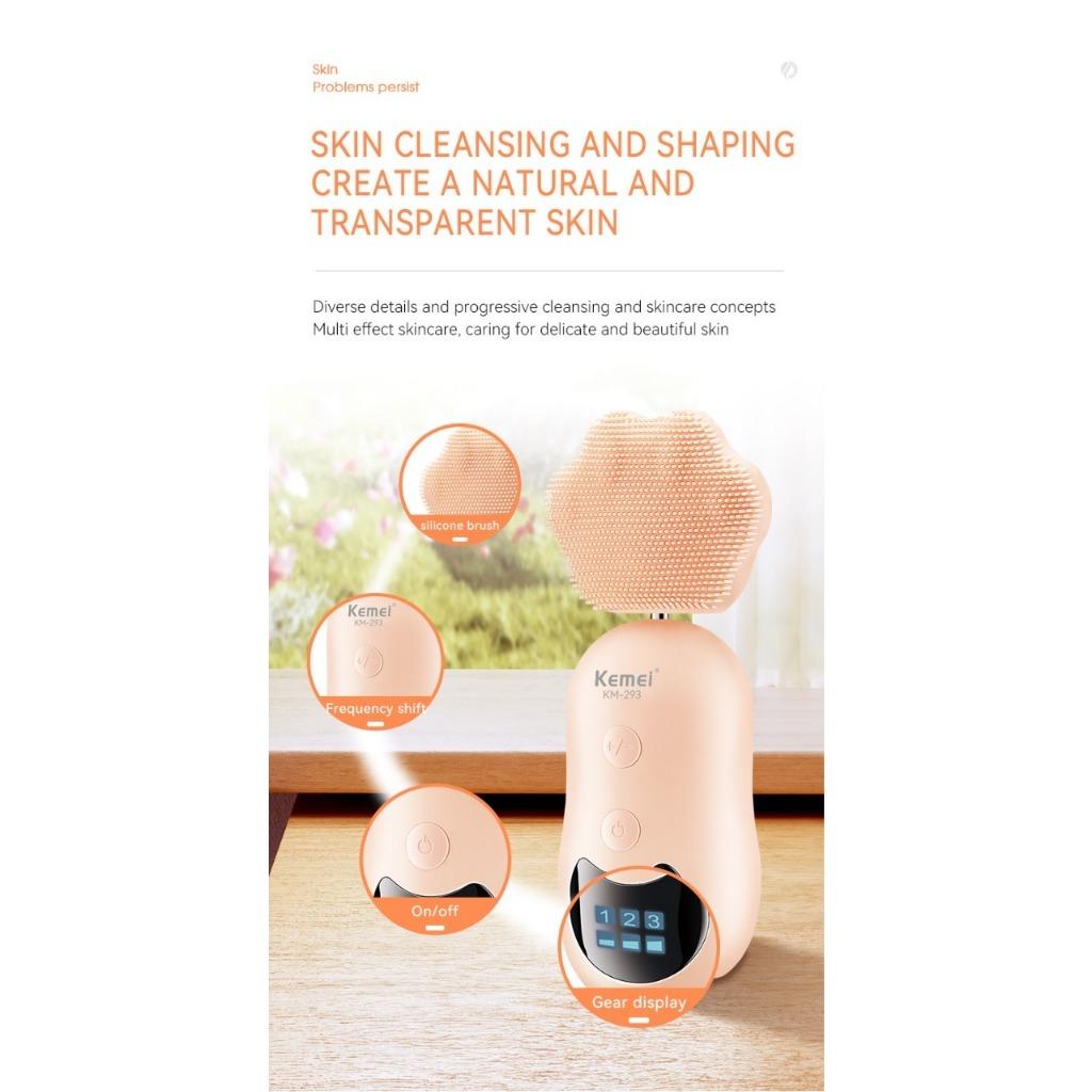 Escova Elétrica Limpeza Facial Kemei - 293 E Massageador Prova D Água Kemei Km-293 Unisex Portátil