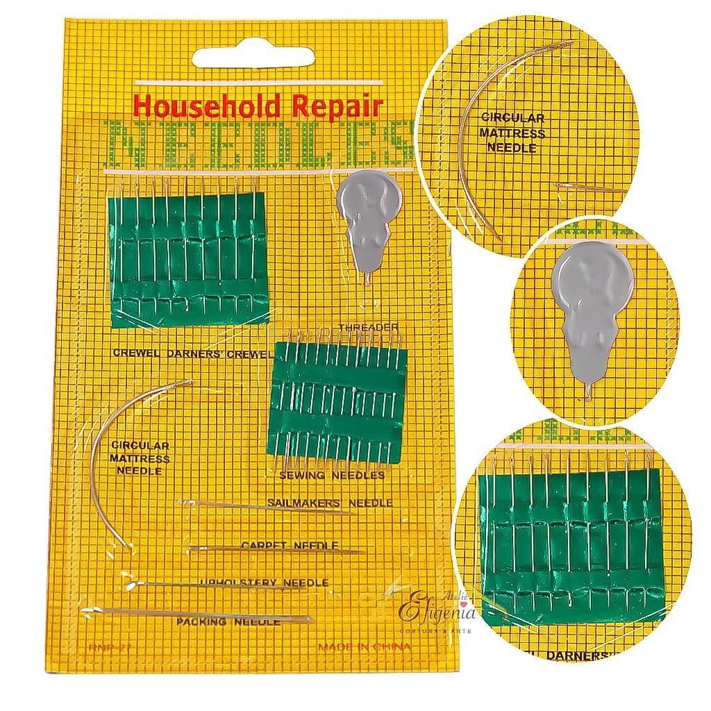 Kit De Agulhas Mãos Agulheiro Passador Linha Costura Bordado 26 Peças Reparo Artesanato Roupas