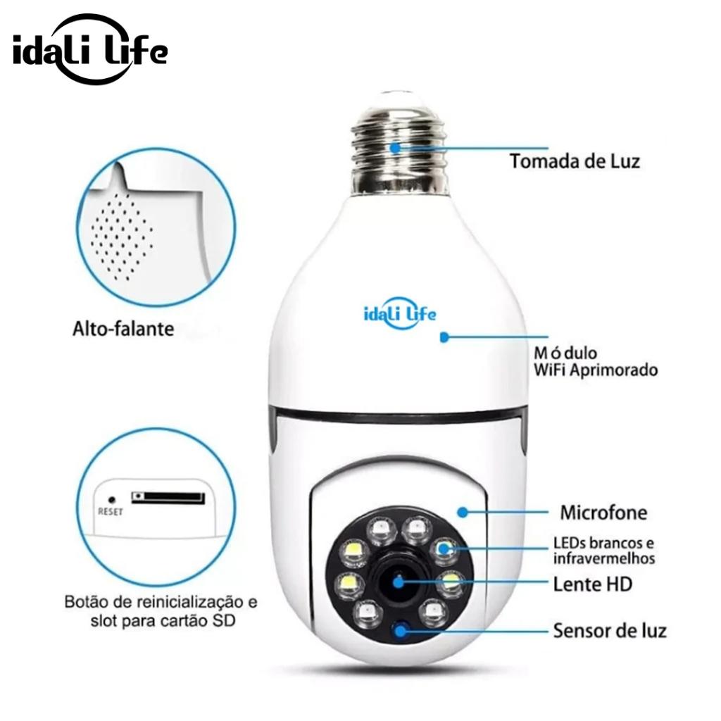 Câmera Lampada Segurança Giratoria 360 Full HD Visão Noturna Idali Life