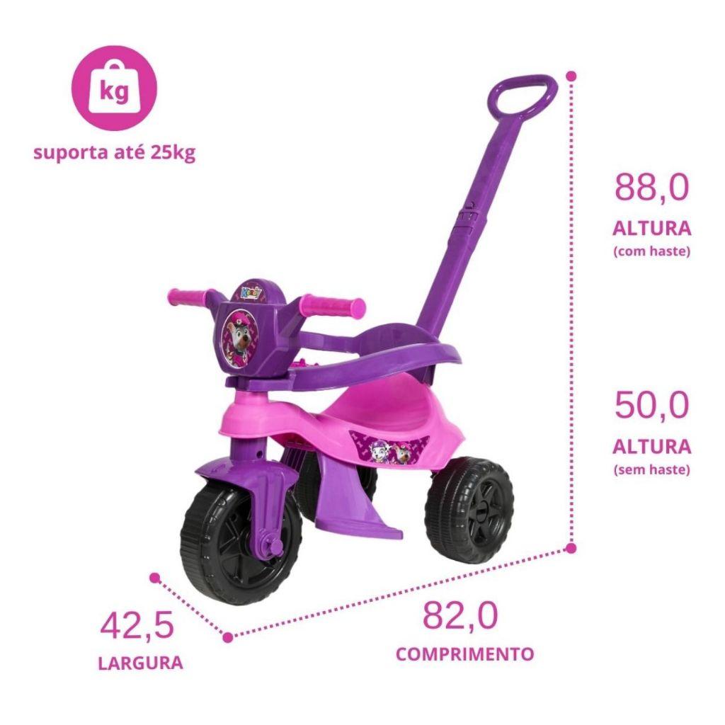 Motoca Triciclo Infantil Kendy Menino E Menina Patrulha Canina Empurrador Proteção Lateral Pedal Empurrador