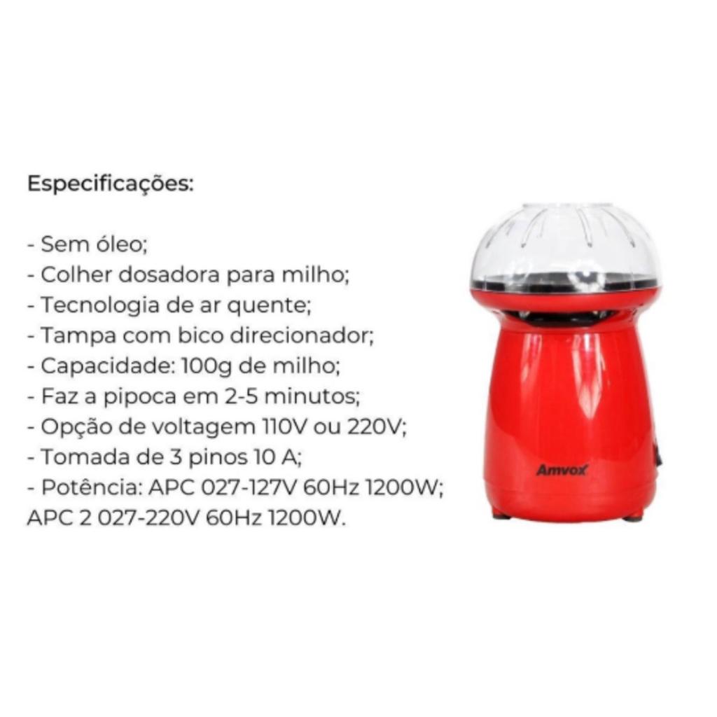 Pipoqueira Eletrica Amvox Tampa Com Bico Direcionador 1200w Apc 027