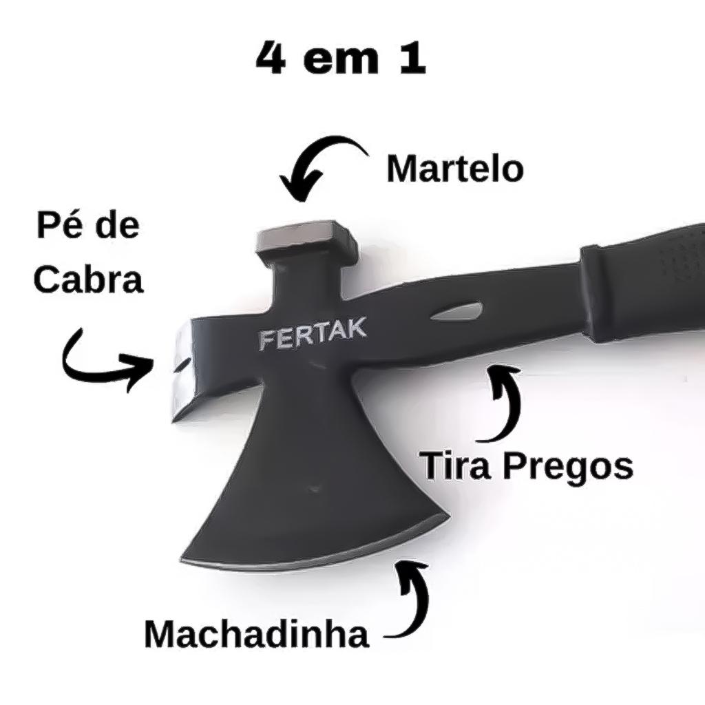 Machado Machadinha Tático Escoteiro Camping De Aço Cabo Emborrachado 3 Em 1 Profissional