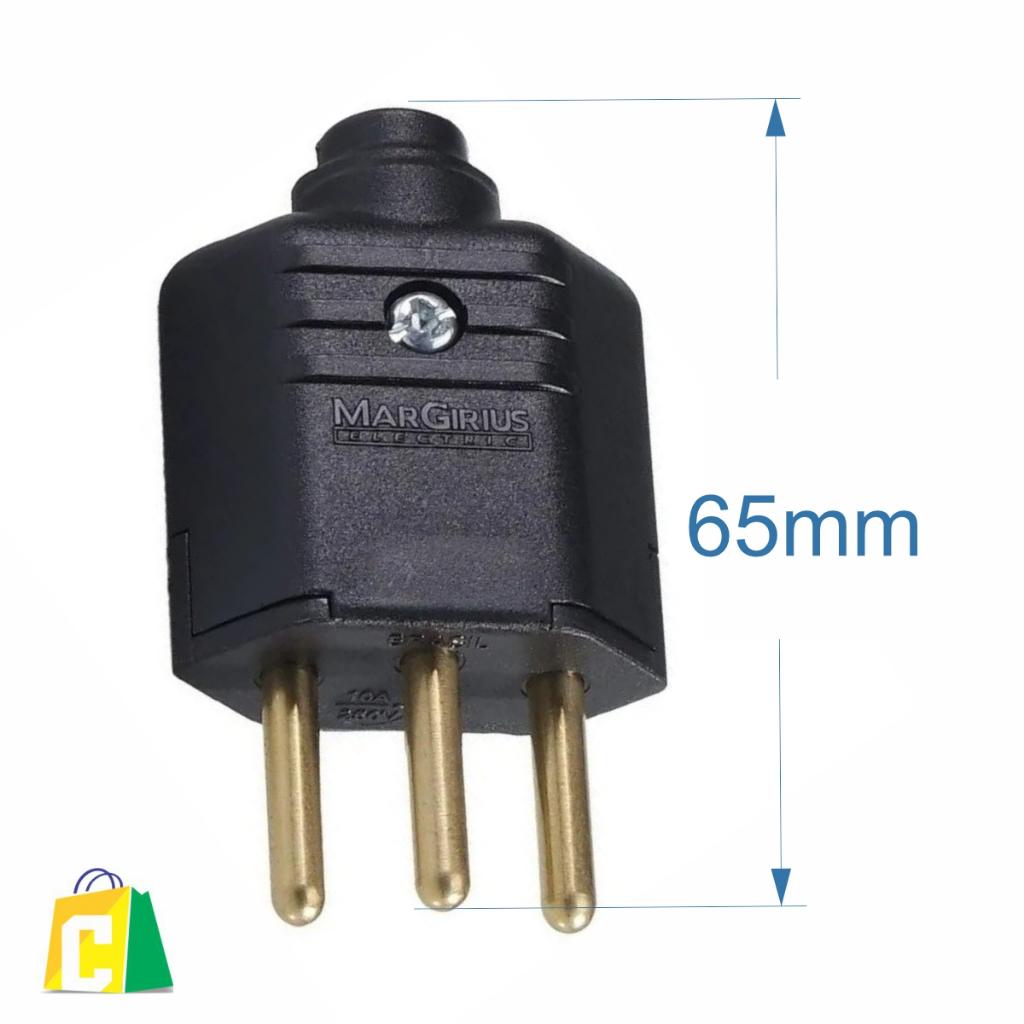 Kit 10 Plug Macho 2P+T 10A 250V 3 Pinos Preto Margirius