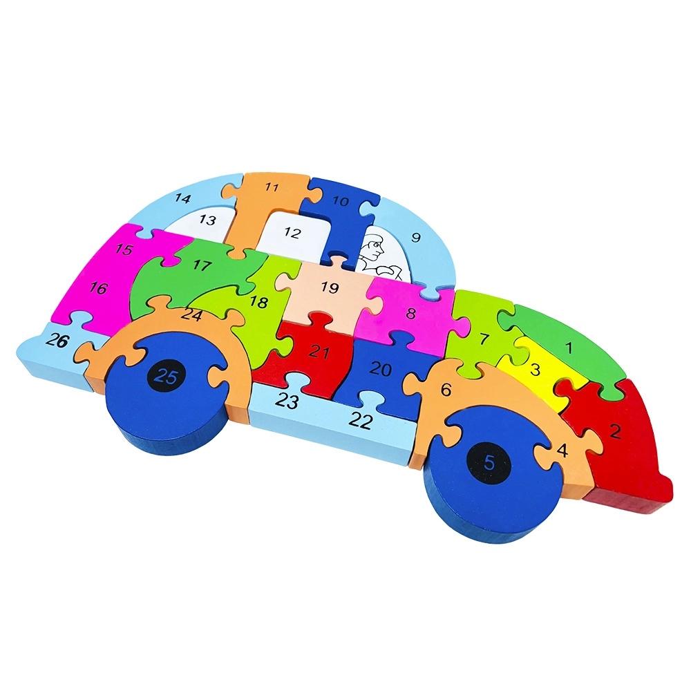 Quebra-cabeça Madeira Infantil Educativo Montessori Carrinho Com 26 Peças Numeradas