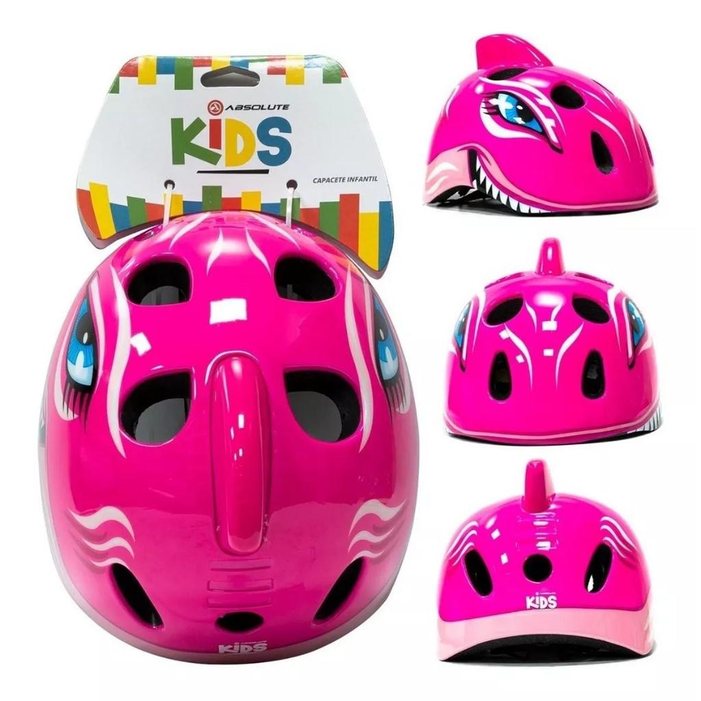 Capacete Ciclismo Infantil Absolute Tubarão Rosa Tamanho 49-55cm