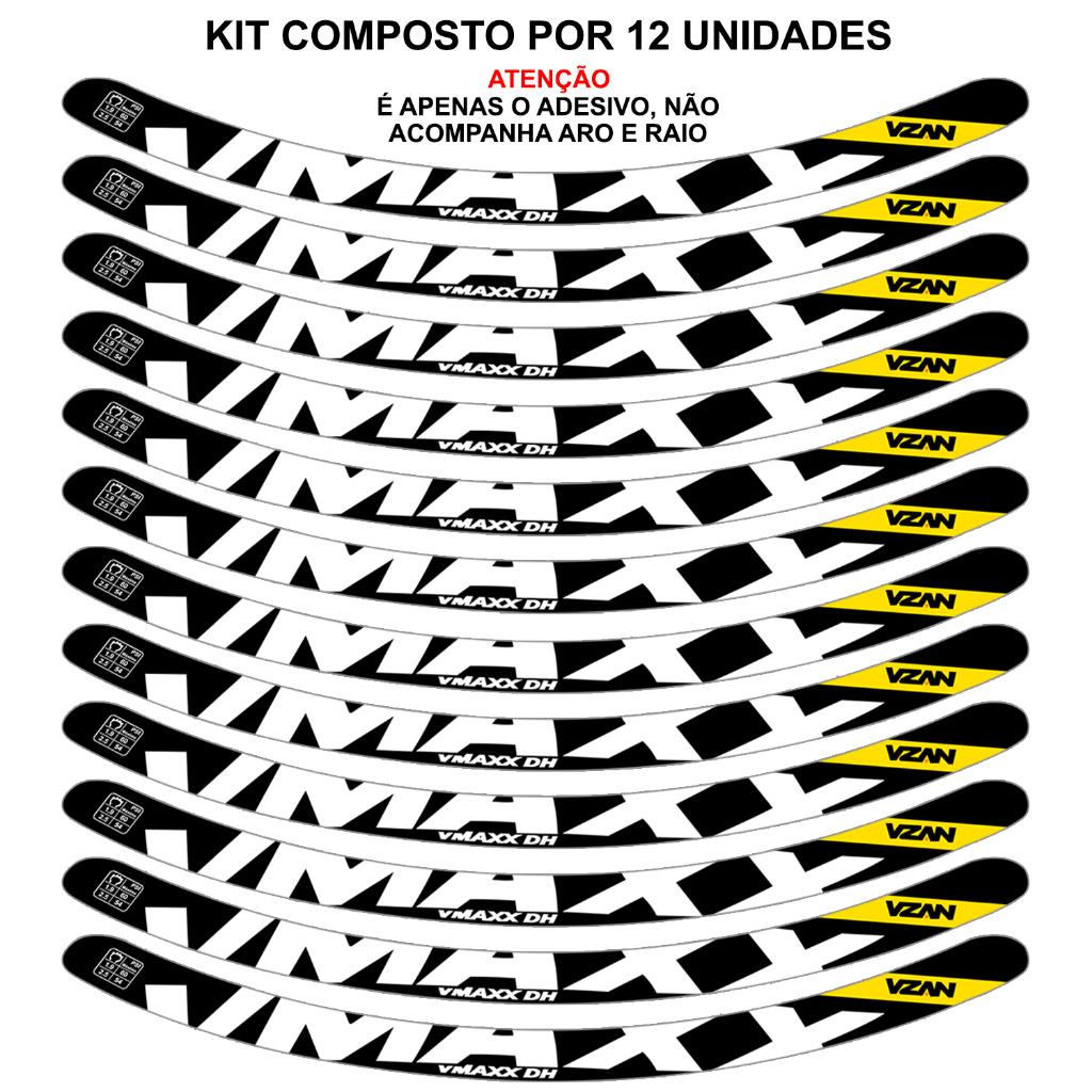 Kit 12 Adesivos Vmaxx Roda Bike Vzan 2023 Freio Vbrake Bicicleta Ciclismo Aro 24 26 29 Preto