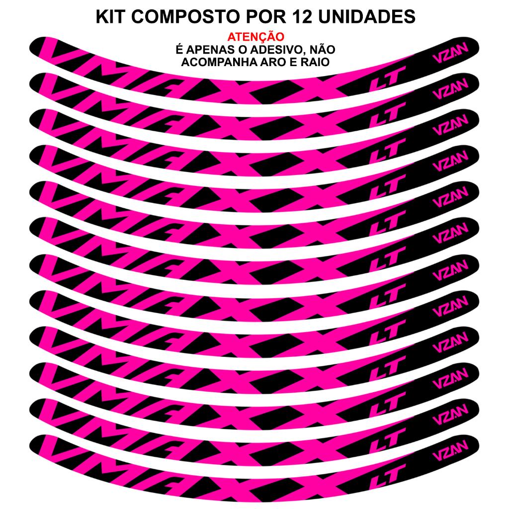 Kit 12 Adesivos Vmaxx Roda Bike Vzan Lt Vbrake Bicicleta Ciclismo Aro 24 26 29 Preto E Rosa