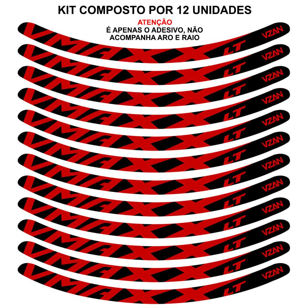 Kit 12 Adesivos Vmaxx Roda Bike Vzan Lt Vbrake Bicicleta Ciclismo Aro 24 26 29 Preto E Vermelho