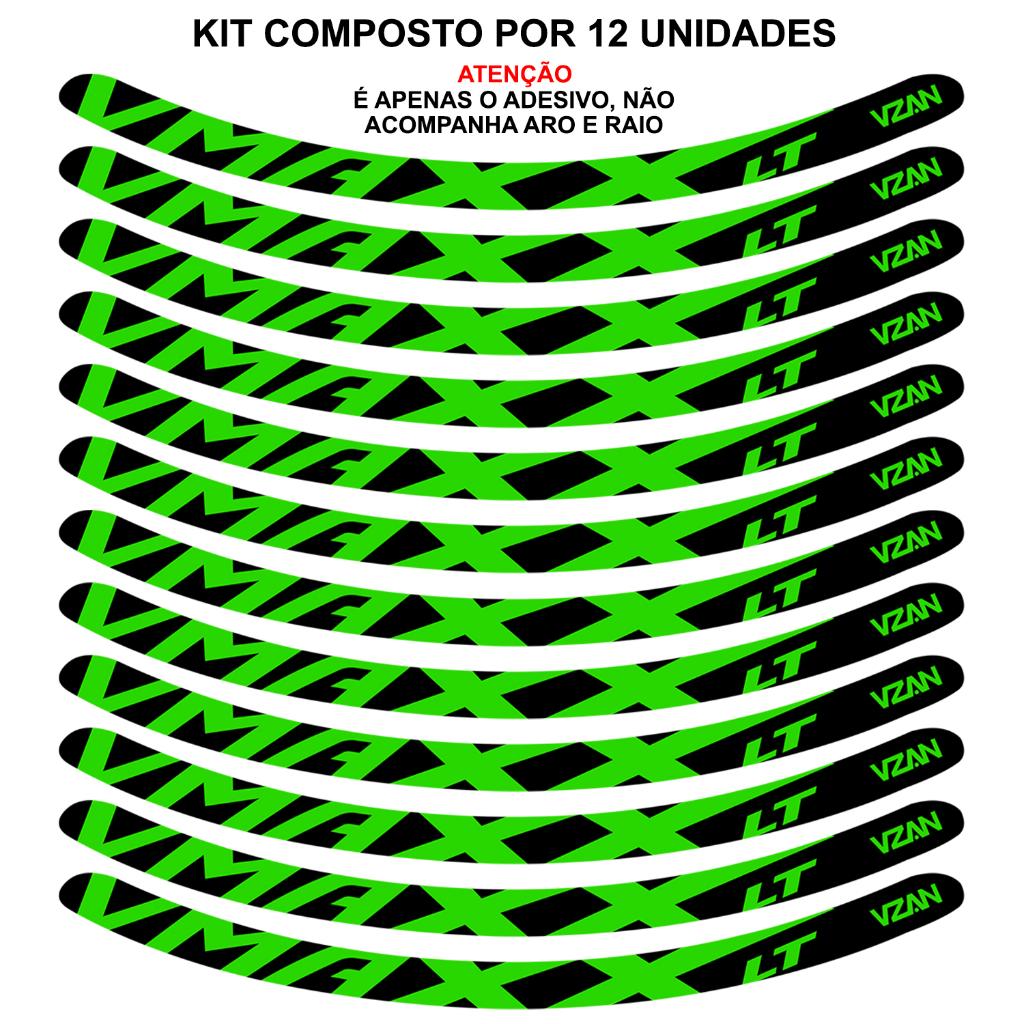 Kit 12 Adesivos Vmaxx Roda Bike Vzan Lt Vbrake Bicicleta Ciclismo Aro 24 26 29 Preto E Verde