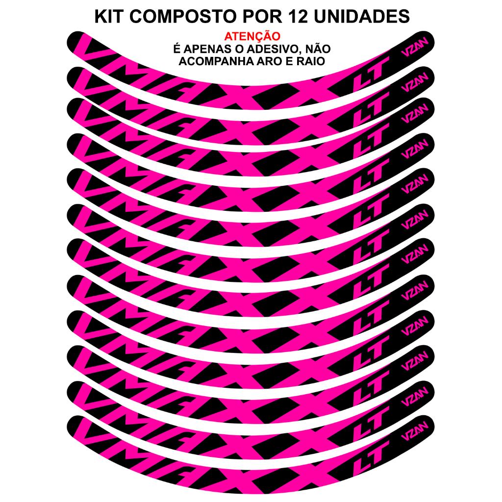 Kit 12 Adesivos Vmaxx Roda Bike Vzan Lt Freio A Disco Bicicleta Ciclismo Aro 26 29 Preto E Rosa