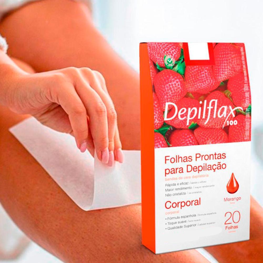 Folhas Prontas Depilatórias Corporal Para Depilação Depilflax Morango Com 20 Unidades