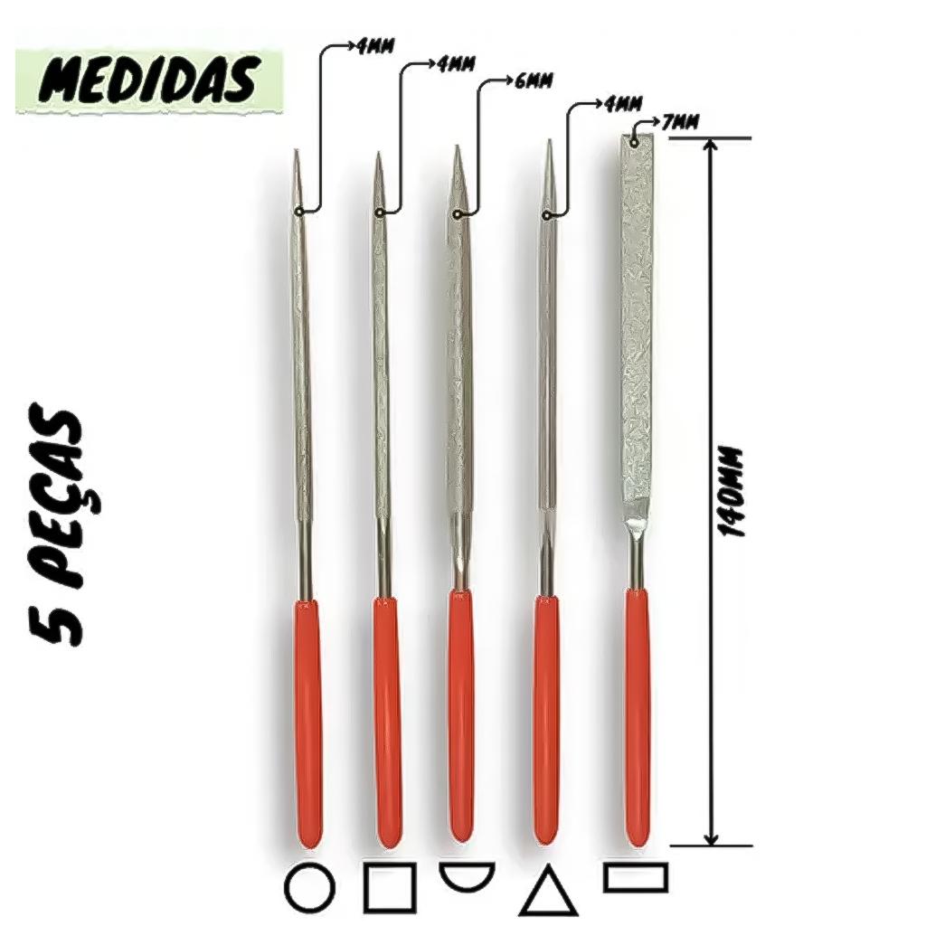 Jogo De Limas Agulha Diamantada 5 Peças Entalhar Desbastar Madeira Metal Plástico Hobby Profissional