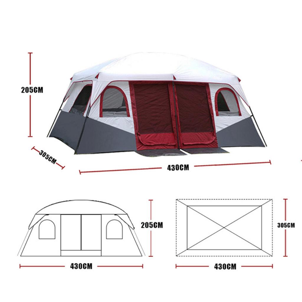 Barraca Camping Familiar 13-16 Pessoas Grande Acampamento 430x305x205cm