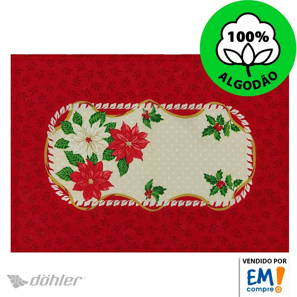 Jogo De Mesa Lugar Americano - 4 Peças Algodão Estampa Natal Dohler - Bf Casa