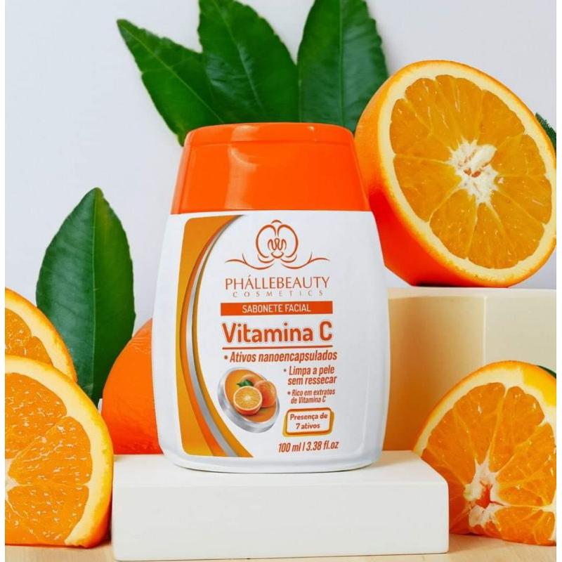 Kit Mousse Vitamina C + Sérum Vitamina C + Sabonete Vitamina C + Esfoliante Facial Vitamina C + Esponja Polvo