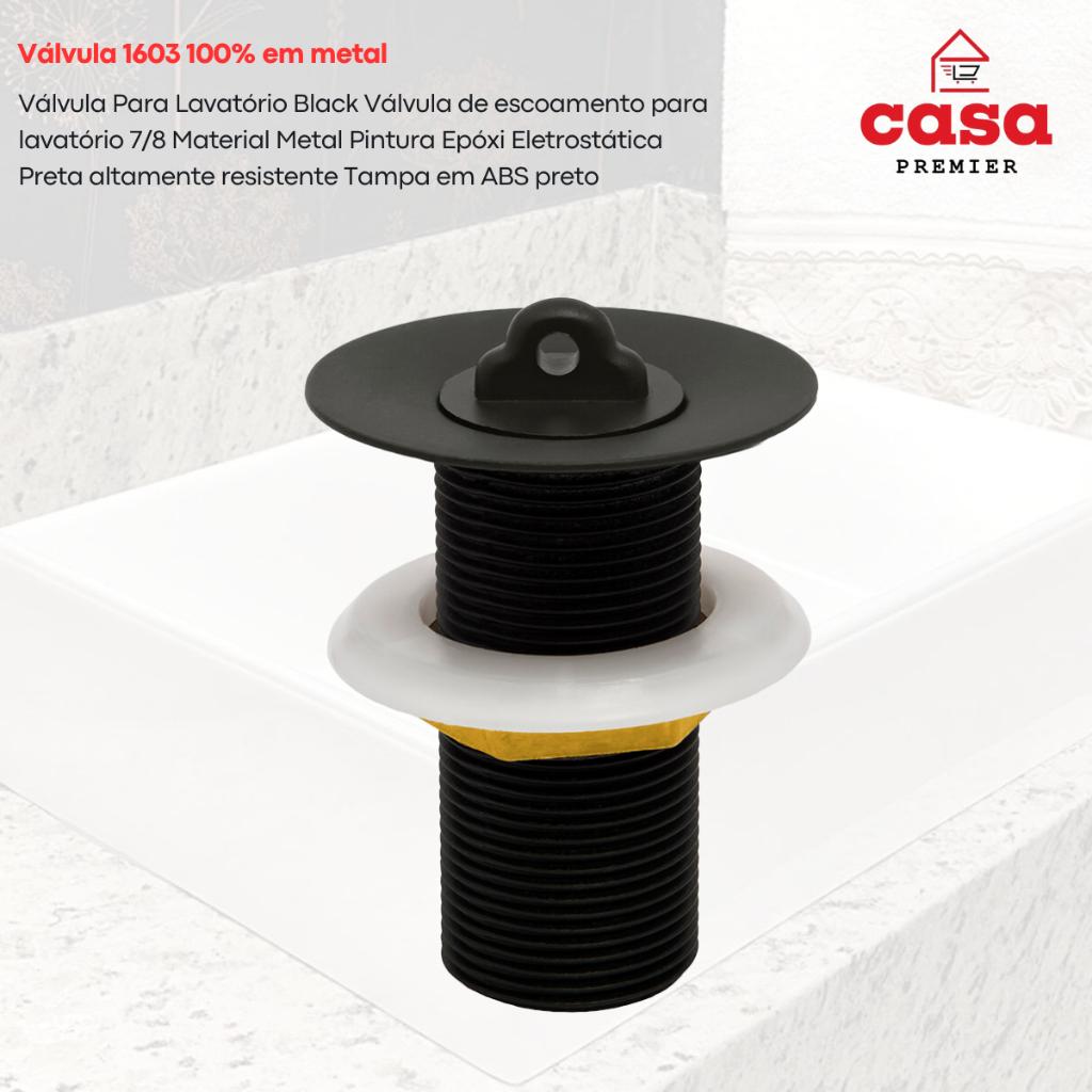 Válvula Pia Banheiro Lavatório Cuba 7/8 Metal Preta Escoamento + Sifão Sanfonado Extensivo Pvc Preto