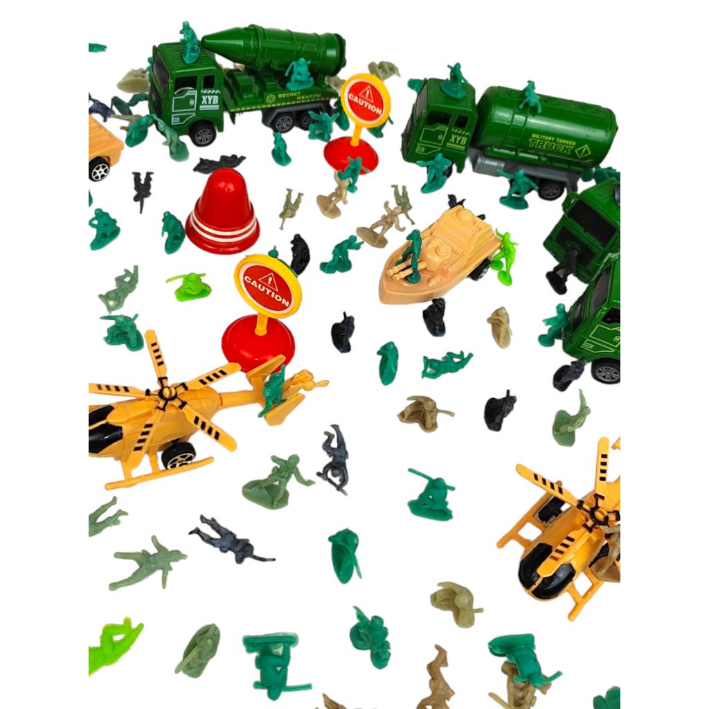 Kit Veiculo Militar E Aeronaves + Cenario + 10 Soldadinhos P/Lembrancinha Aniversario Prenda Novo