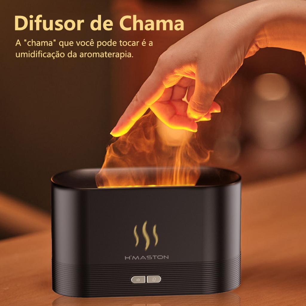 H Maston Jsq06 Umidificador E Caixa De Som Bluetooth LED Fogo Efeito Chamas Sem Fio Musical