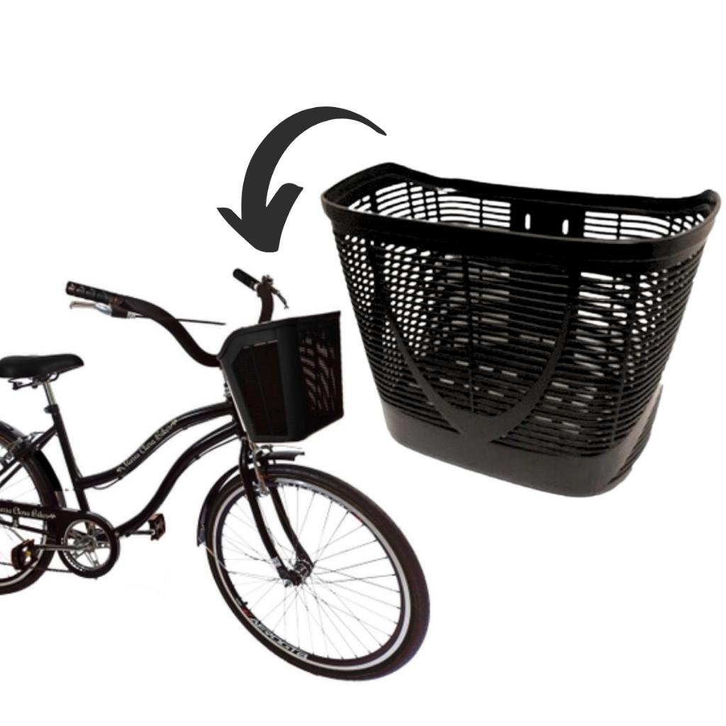 Cesta Cestinha De Plástico Para Bicicleta Bike Aro 20 E 26 Grande Preta Resistente Reforçada
