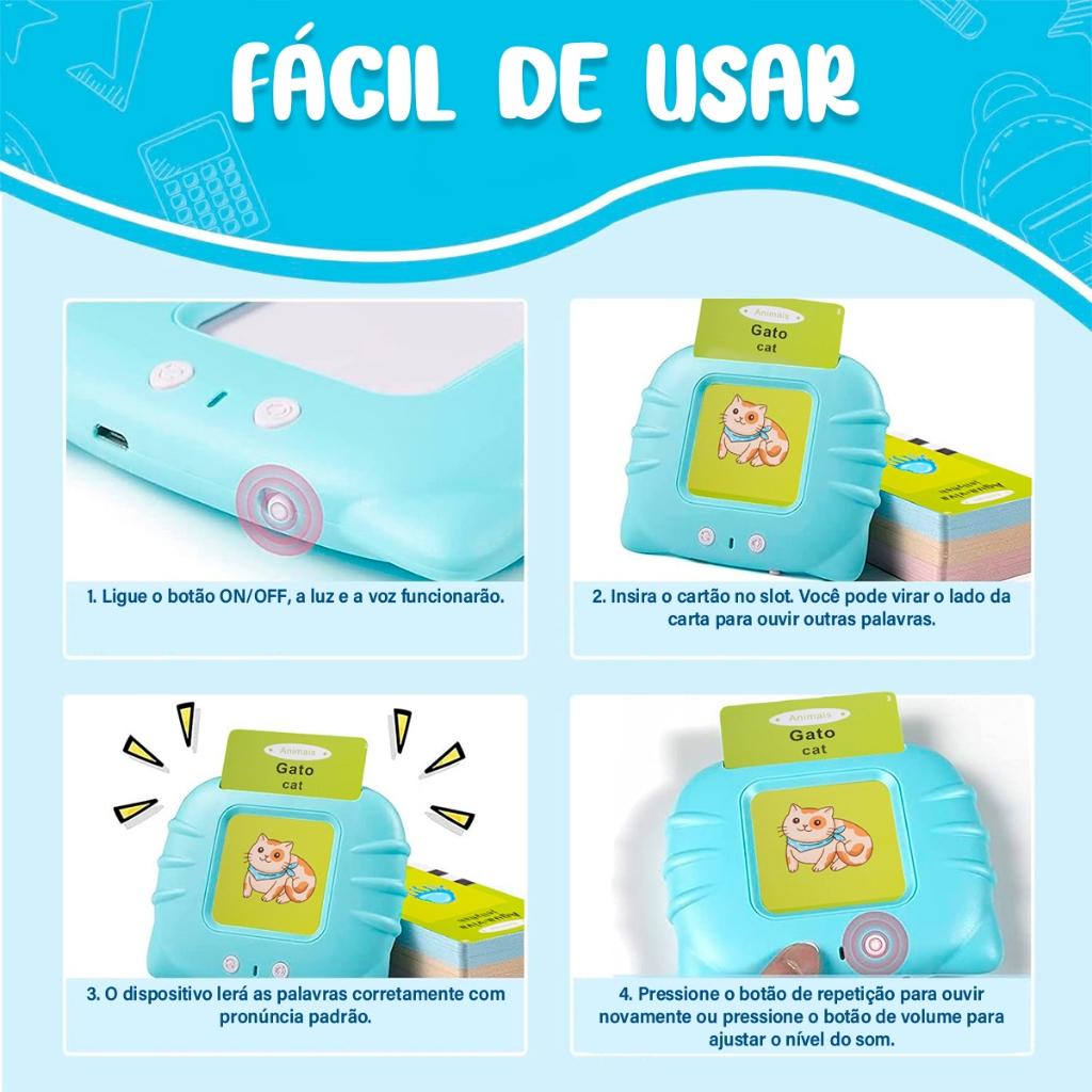 Brastoy Brinquedo Educativo Infantil Montessori Leitor De Cartões Flash Em Português E Inglês 112 Cartões 224 Palavras