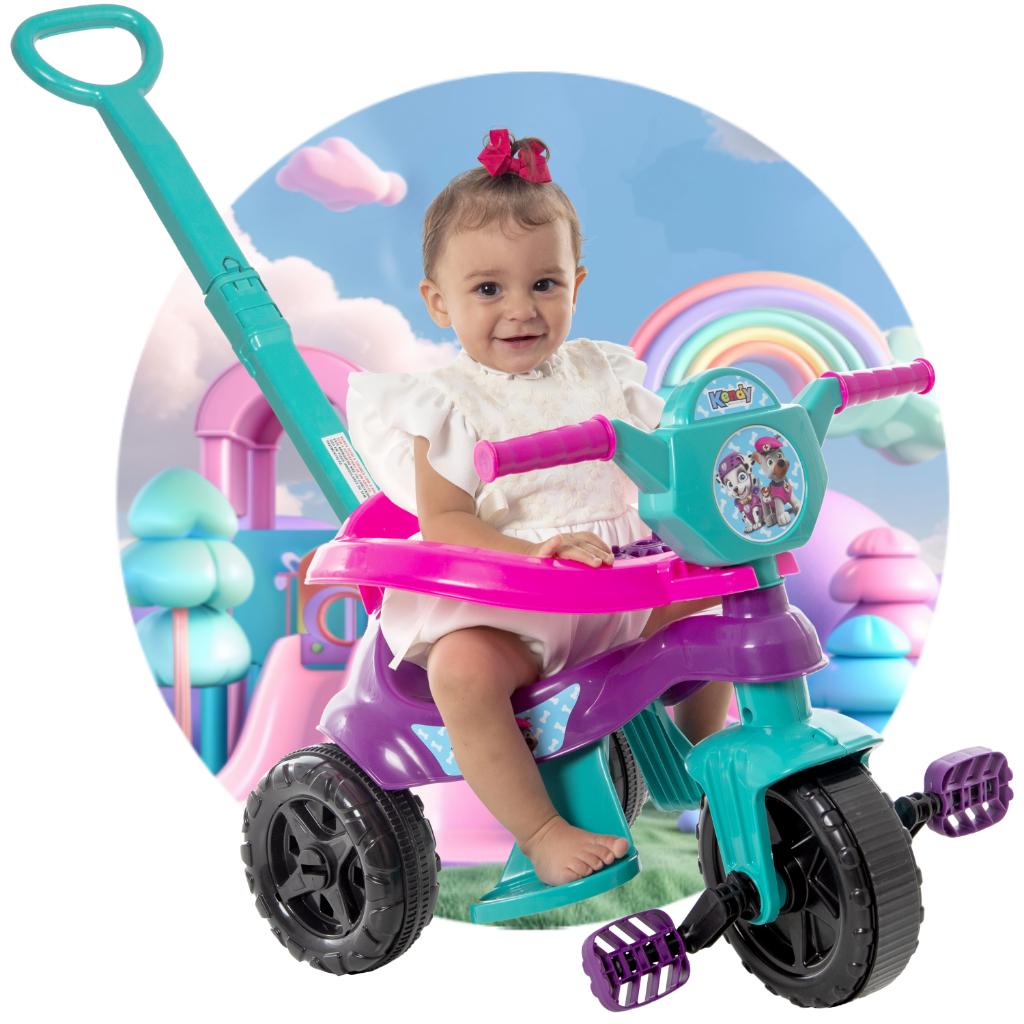 Triciclo Motoca Velotrol Completa Haste Empurrador Menina 1 Ano Tifanny/rosa Premium - Queen Shop