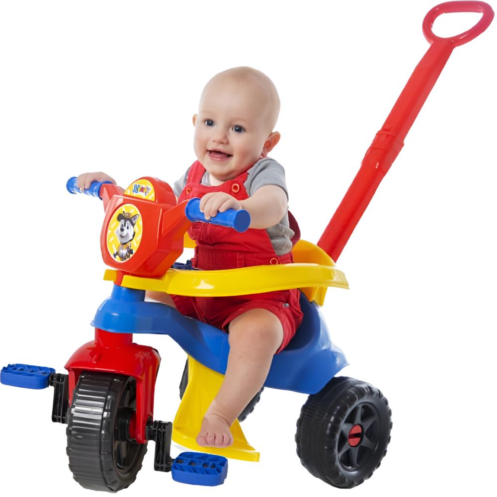 Triciclo Motoca Velotrol Menino Completo Com Pedal Protetor Empurrador E Apoio Painel Interativo