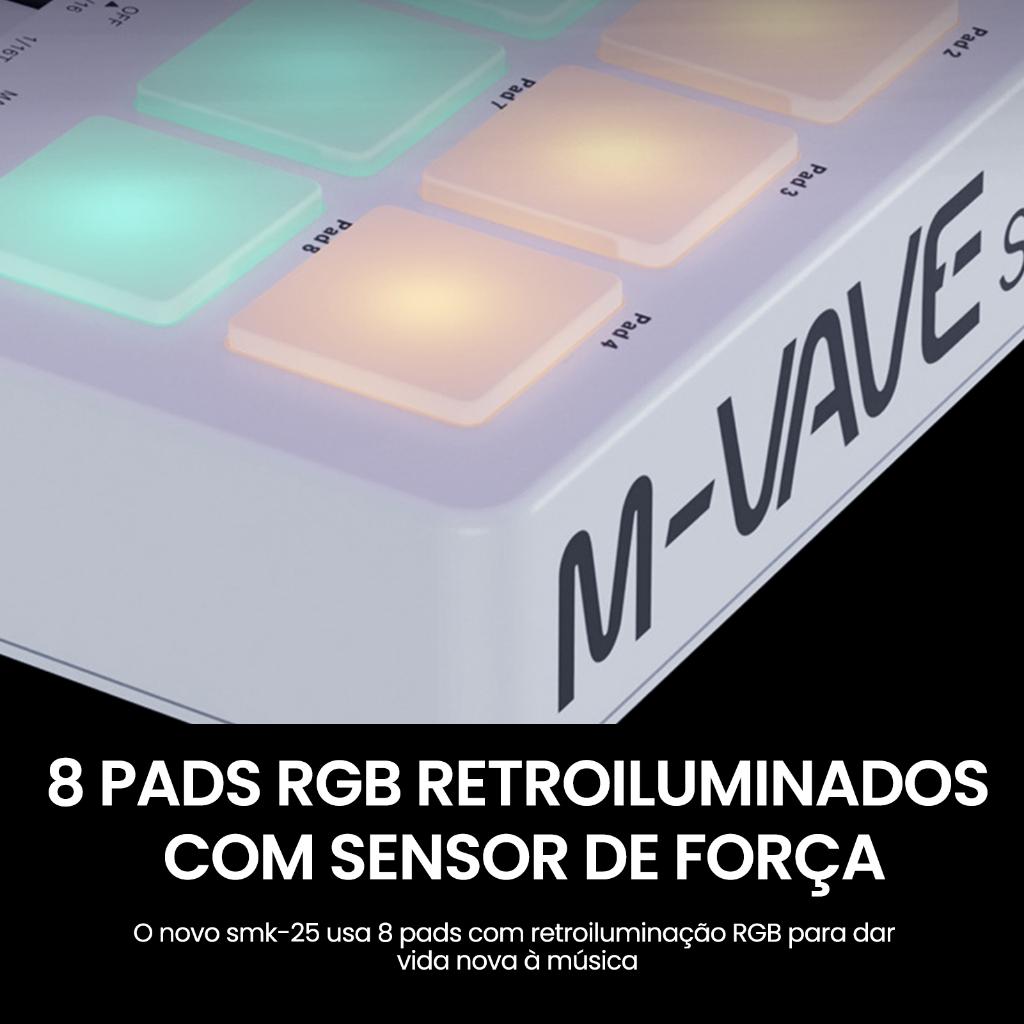 M-vave Mini Teclado Controlador Midi Portátil De 25 Teclas USB Com 8 Pads De Bateria Retroiluminados 8 Botões