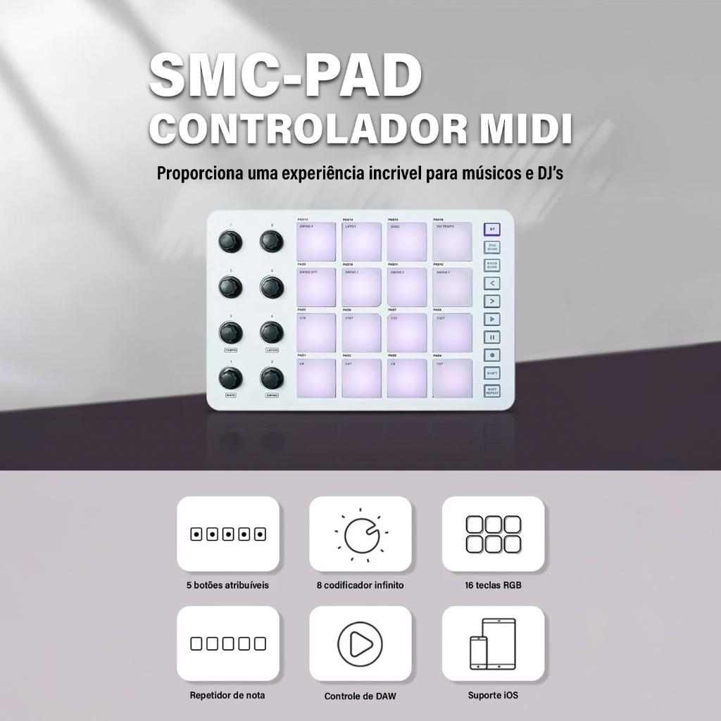 M-vave Smc-pad Launch Pad Interface Usb-c Design Portátil Pequeno Controlador Midi Sem Fio Teclado De Percussão Adequado