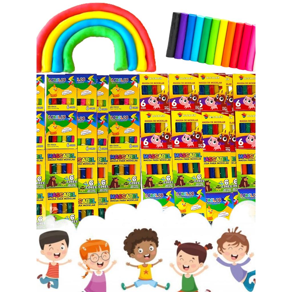 20 Caixinhas Massinha De Modelar 6 Cores Colorida Kit Festa Lembrancinha Aniversario Prenda