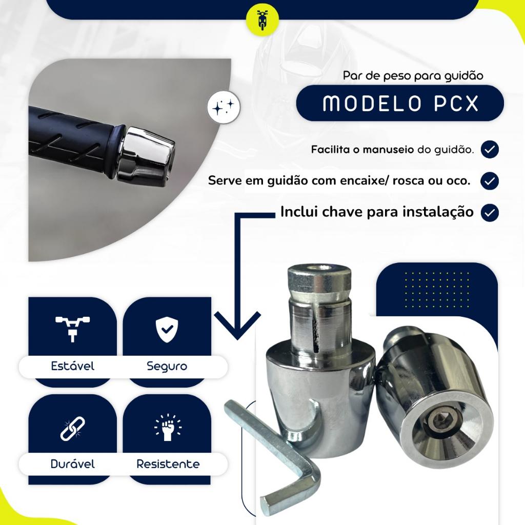 Par De Peso Pezinho De Guidao De Moto Pcx 150 Cromado + Bucha Autofix