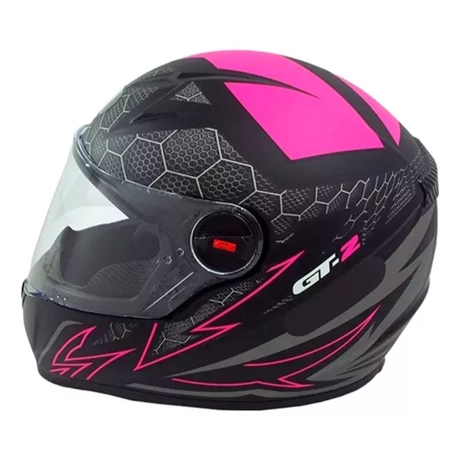 Capacete Com Viseira Masculino Feminino Fechado Gt2 Fosco Cor Rosa Desenho Capacete Fechado GT2 Rosa Fosco